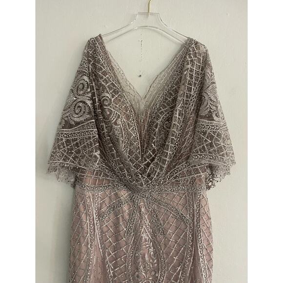 Lara Dress 14 Cape Sleeve Mermaid Beaded Gown Formal Mother of Bride Lavender - Picture 6 of 16